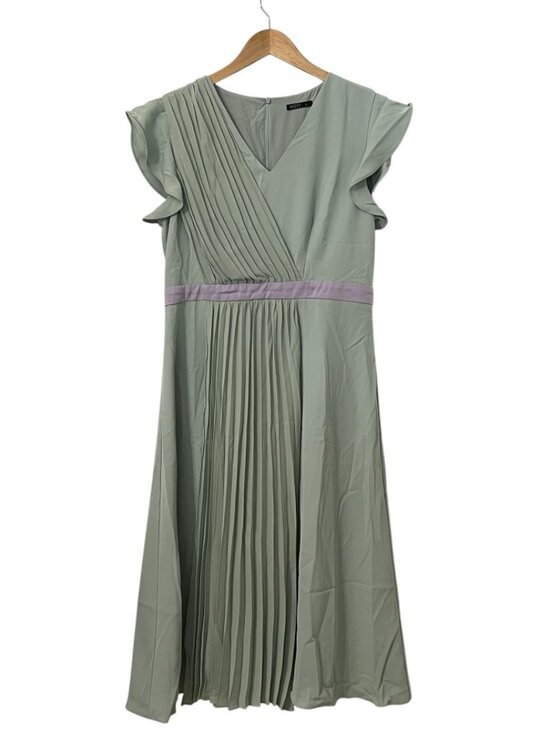 MOTF Dresses & Skirts - NWT MOTF Shein Pleated Midi Dress Women M Sage Green Flutter Pleat Sleeve Party
